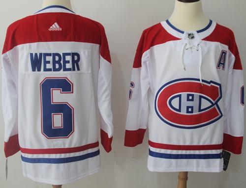 Adidas Men Montreal Canadiens #6 Shea Weber White Road Authentic Stitched NHL Jersey->montreal canadiens->NHL Jersey